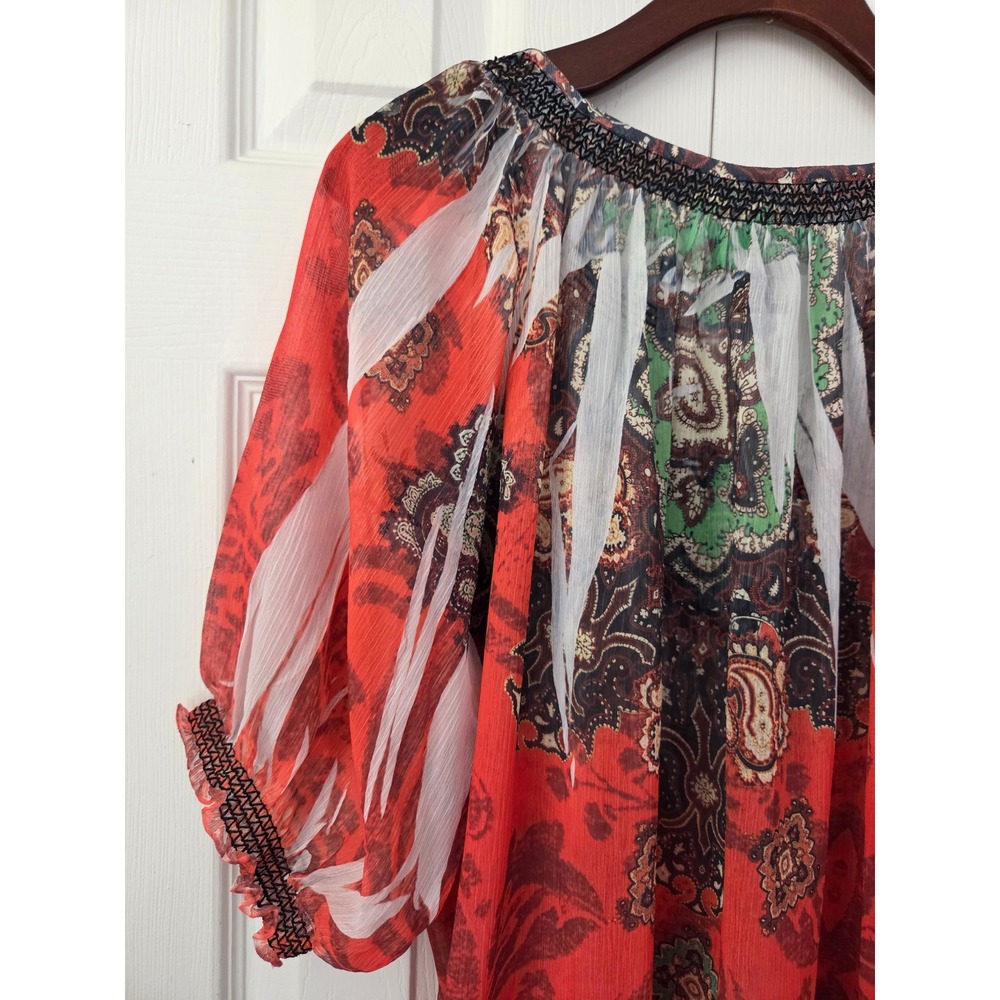 Lane Bryant Short Sleeve Blouse Smocked Embroidered Size 22/24 Red Multi NWT - Picture 4 of 7